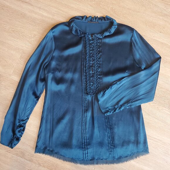 Elie Tahari Teal Silk Blouse with Braided Front Detail - Picture 1 of 6